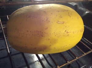 The Yellow Football (Spaghetti Squash) Cooking in the Oven