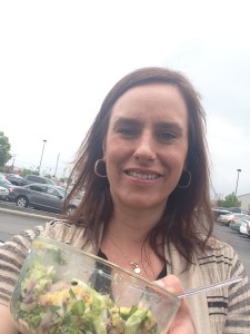 Outside in the parking lot eating my salad!