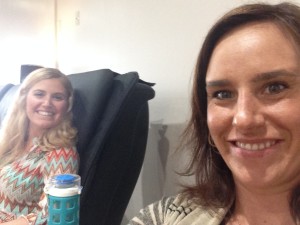 Sitting beside Lucia enjoying pedicures! You can see my water bottle is still right beside me.